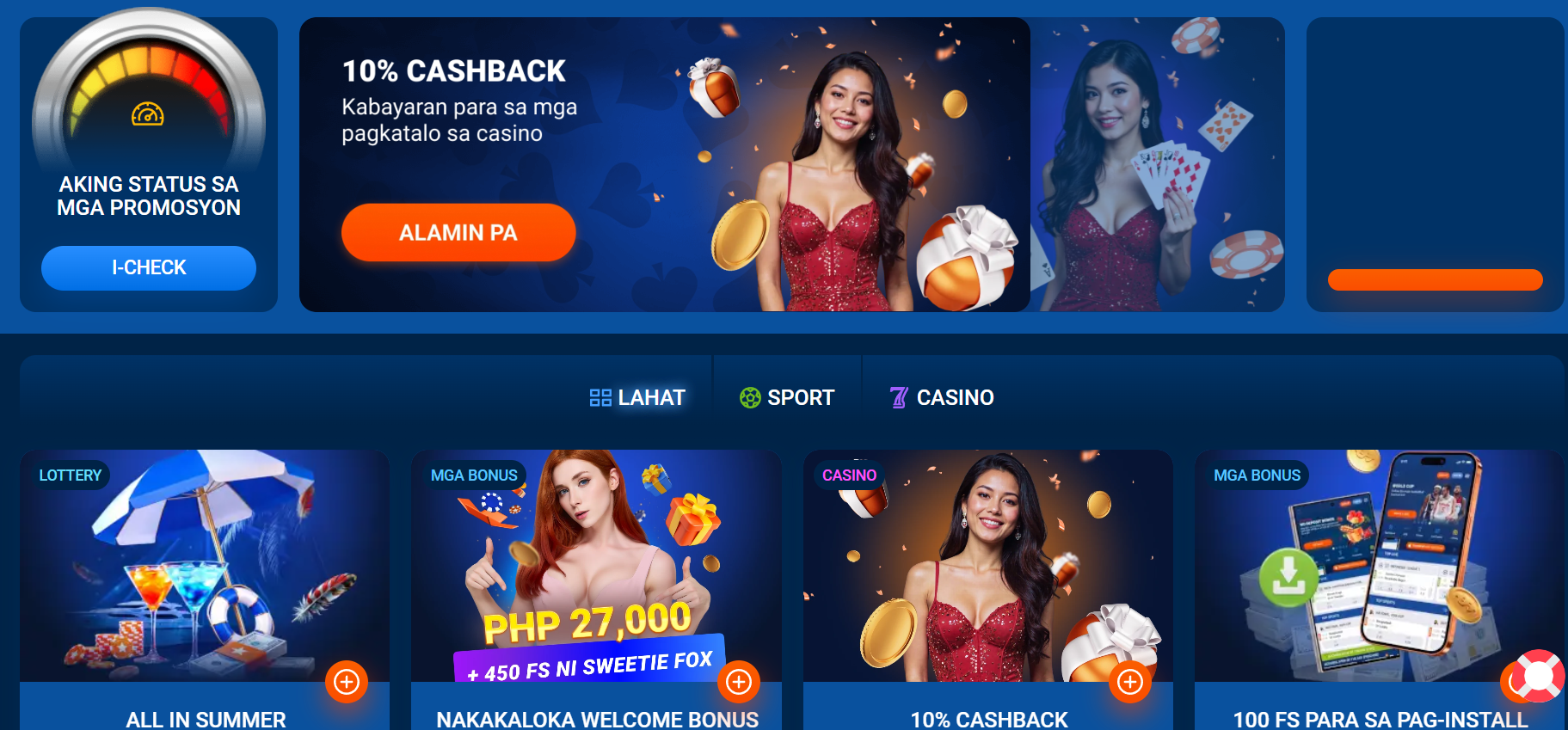 Promo section ng Mostbet na may cashback at 100 free spins para sa pag install ng app