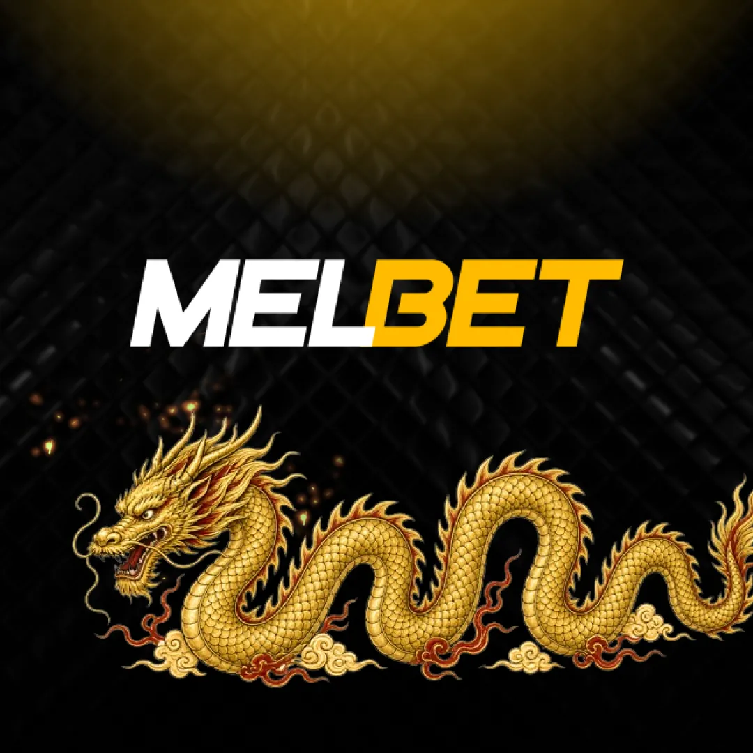 Logo ng Melbet Philippines: puti at dilaw na MELBET wordmark na may gintong dragon