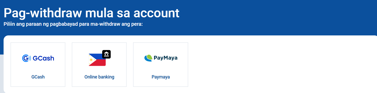 Pahina ng Pag-withdraw mula sa account sa Mostbet na may GCash, online banking at PayMaya