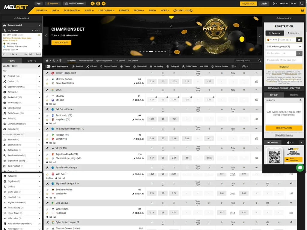 Melbet sportsbook na may live lines at bet slip