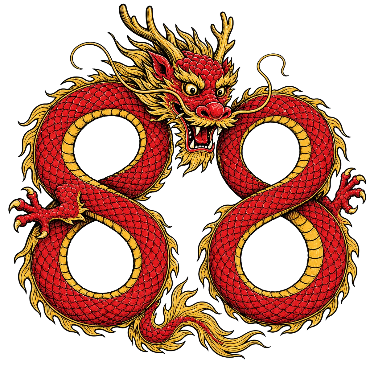 Illustrated Chinese lucky dragon coiled into the number 88