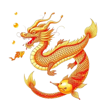 Dragon na humahabol ng gintong isda sa ilalim ng tubig