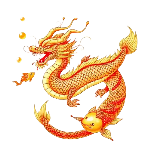 Dragon na humahabol ng gintong isda sa ilalim ng tubig
