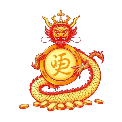 Dragon na yakap ang gintong jackpot coin na may korona