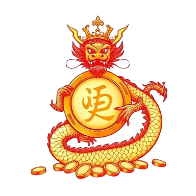 Dragon na yakap ang gintong jackpot coin na may korona
