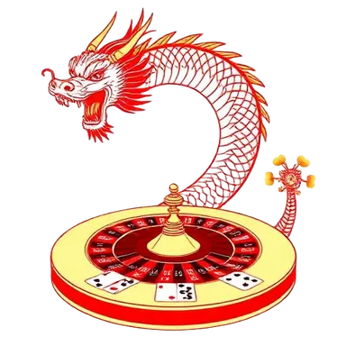 Dragon sa ibabaw ng roulette wheel at playing cards