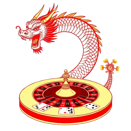 Dragon sa ibabaw ng roulette wheel at playing cards