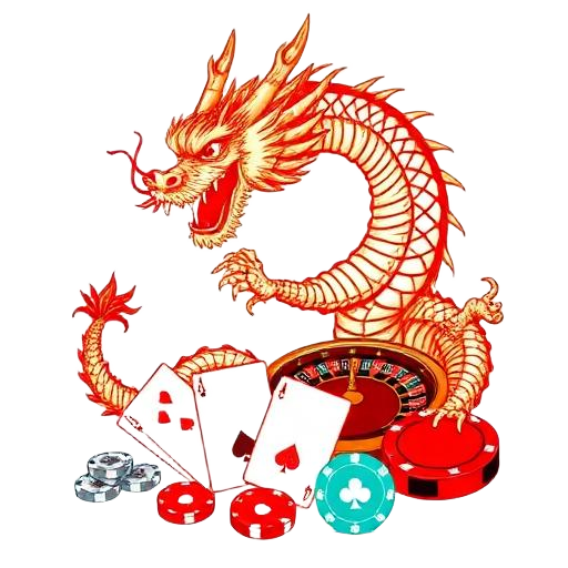 Dragon na nakabalot sa blackjack cards, roulette wheel, at casino chips