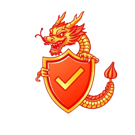 Dragon na nagbabantay ng kalasag na may check mark