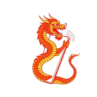 Dragon na hawak ang smartphone na may signal waves